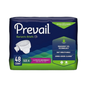 Prevail Incontinence Bariatric Brief, Unisex Disposable Adult Diaper with Tabs for Men & Women, Ultimate Absorbency, Size A, 48 Count (4 Packs of 12)