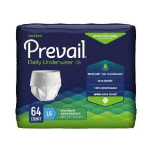 Prevail Daily Protective Underwear, Unisex Disposable Adult Diaper for Men & Women, Maximum Absorbency, Large, 64 Count (4 Packs of 16)