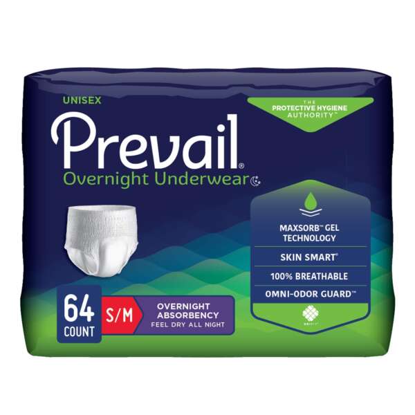 Unisex Adult Absorbent Underwear Prevail® Overnight Pull On with Tear Away Seams Small / Medium Disposable Heavy Absorbency - Image 2