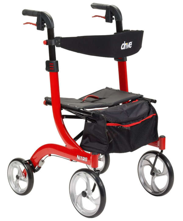 4 Wheel Rollator drive™ Nitro Red 36 to 41 Inch Handle Height with 23-1/2 Inch Seat Height Adjustable / Tall / Folding Aluminum Frame - Image 2