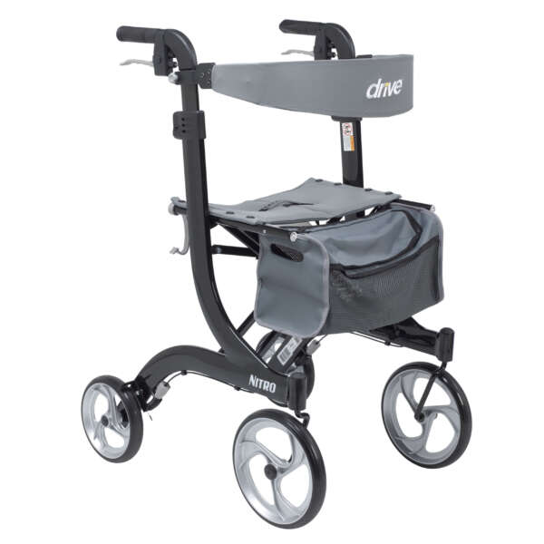 4 Wheel Rollator drive™ Nitro Black 36 to 41 Inch Handle Height with 23-1/2 Inch Seat Height Adjustable / Tall / Folding Aluminum Frame - Image 2